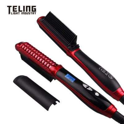 lcd electric hair straightener comb fast ceramic hair styling brush